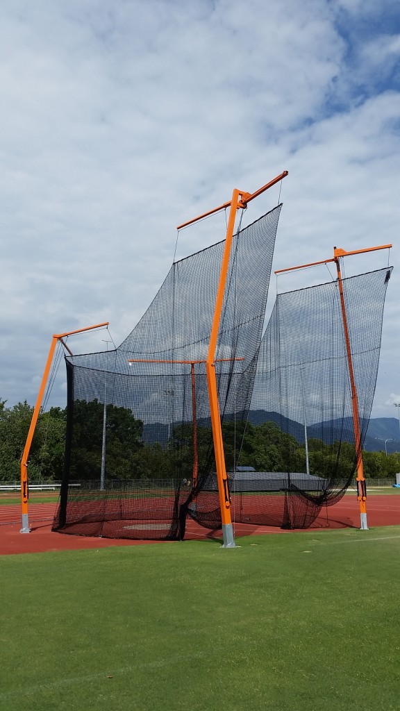 IAAF accredited Thor 10 hammer discus cage (Tangerine) Barlow Park